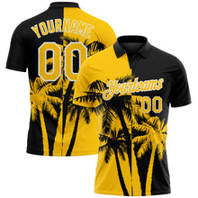 Загрузить изображение в средство просмотра галереи, Custom Black Yellow-White Hawaii Tropical Coastal Palm Trees Performance Polo Shirt
