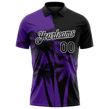 Загрузить изображение в средство просмотра галереи, Custom Black Purple-White Hawaii Tropical Coastal Palm Trees Performance Polo Shirt
