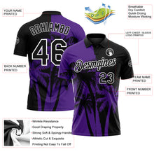 Загрузить изображение в средство просмотра галереи, Custom Black Purple-White Hawaii Tropical Coastal Palm Trees Performance Polo Shirt
