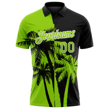 Load image into Gallery viewer, Custom Black Neon Green-White Hawaii Tropical Coastal Palm Trees Performance Polo Shirt

