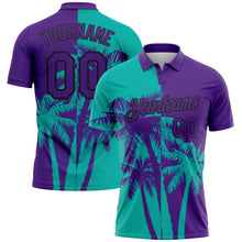 Load image into Gallery viewer, Custom Purple Aqua-Black Hawaii Tropical Coastal Palm Trees Performance Polo Shirt
