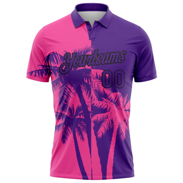 Custom Purple Pink-Black Hawaii Tropical Coastal Palm Trees Performance Polo Shirt