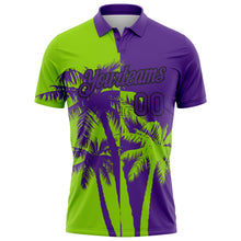 Load image into Gallery viewer, Custom Purple Neon Green-Black Hawaii Tropical Coastal Palm Trees Performance Polo Shirt

