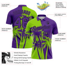 Load image into Gallery viewer, Custom Purple Neon Green-Black Hawaii Tropical Coastal Palm Trees Performance Polo Shirt
