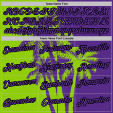 Load image into Gallery viewer, Custom Purple Neon Green-Black Hawaii Tropical Coastal Palm Trees Performance Polo Shirt
