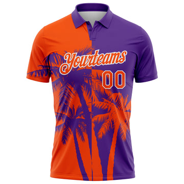 Custom Purple Orange-White Hawaii Tropical Coastal Palm Trees Performance Polo Shirt