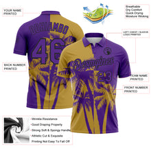 Load image into Gallery viewer, Custom Purple Old Gold-Black Hawaii Tropical Coastal Palm Trees Performance Polo Shirt
