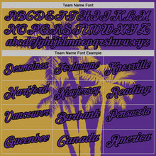 Load image into Gallery viewer, Custom Purple Old Gold-Black Hawaii Tropical Coastal Palm Trees Performance Polo Shirt
