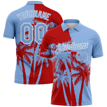 Load image into Gallery viewer, Custom Light Blue Red-White Hawaii Tropical Coastal Palm Trees Performance Polo Shirt
