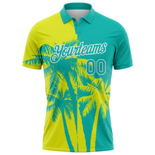 Charger l'image dans la galerie, Custom Aqua Neon Yellow-White Hawaii Tropical Coastal Palm Trees Performance Polo Shirt
