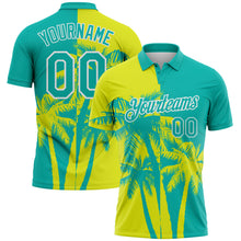 Charger l'image dans la galerie, Custom Aqua Neon Yellow-White Hawaii Tropical Coastal Palm Trees Performance Polo Shirt

