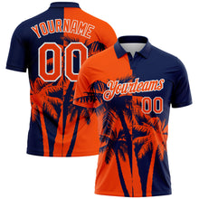 Laden Sie das Bild in den Galerie-Viewer, Custom Navy Orange-White Hawaii Tropical Coastal Palm Trees Performance Polo Shirt

