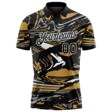Charger l'image dans la galerie, Custom Black Old Gold Gray-White 3D Pattern Abstract Fluid Marble Performance Polo Shirt
