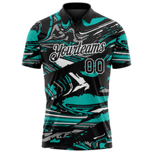 Load image into Gallery viewer, Custom Black Aqua Gray-White 3D Pattern Abstract Fluid Marble Performance Polo Shirt
