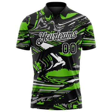 Custom Black Aurora Green Gray-White 3D Pattern Abstract Fluid Marble Performance Polo Shirt