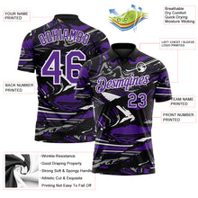 Загрузить изображение в средство просмотра галереи, Custom Black Purple Gray-White 3D Pattern Abstract Fluid Marble Performance Polo Shirt
