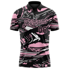 Laden Sie das Bild in den Galerie-Viewer, Custom Black Light Pink-Gray 3D Pattern Abstract Fluid Marble Performance Polo Shirt
