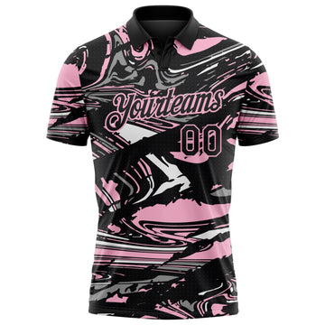 Custom Black Light Pink-Gray 3D Pattern Abstract Fluid Marble Performance Polo Shirt