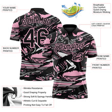 Laden Sie das Bild in den Galerie-Viewer, Custom Black Light Pink-Gray 3D Pattern Abstract Fluid Marble Performance Polo Shirt
