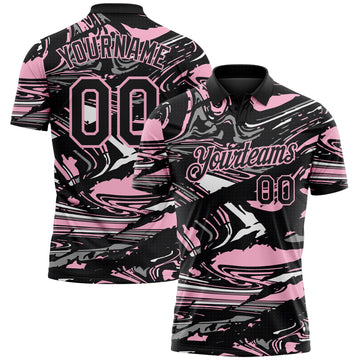 Custom Black Light Pink-Gray 3D Pattern Abstract Fluid Marble Performance Polo Shirt
