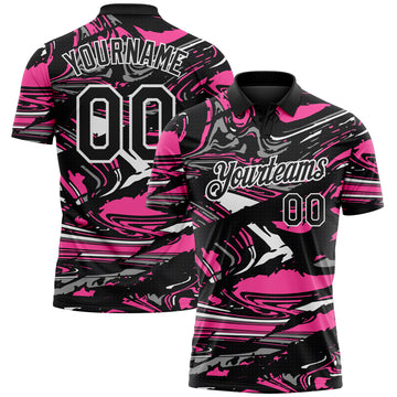 Custom Black Pink Gray-White 3D Pattern Abstract Fluid Marble Performance Polo Shirt