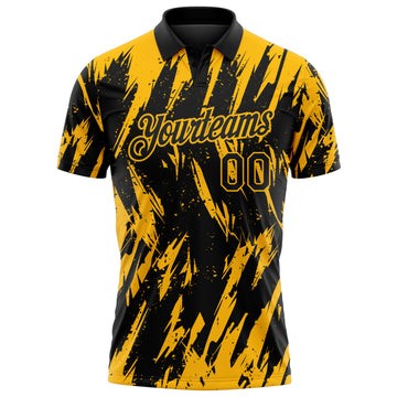 Custom Black-Gold Torn Sharp Brush Stroke Splatter Performance Polo Shirt