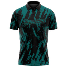 Load image into Gallery viewer, Custom Black-Teal Torn Sharp Brush Stroke Splatter Performance Polo Shirt
