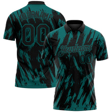 Load image into Gallery viewer, Custom Black-Teal Torn Sharp Brush Stroke Splatter Performance Polo Shirt
