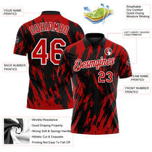 Загрузить изображение в средство просмотра галереи, Custom Black Red-White Torn Sharp Brush Stroke Splatter Performance Polo Shirt
