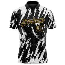 Load image into Gallery viewer, Custom Black White-Old Gold Torn Sharp Brush Stroke Splatter Performance Polo Shirt
