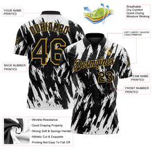 Load image into Gallery viewer, Custom Black White-Old Gold Torn Sharp Brush Stroke Splatter Performance Polo Shirt
