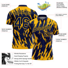 Laden Sie das Bild in den Galerie-Viewer, Custom Navy-Gold Torn Sharp Brush Stroke Splatter Performance Polo Shirt
