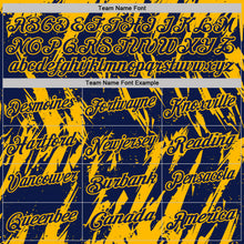 Laden Sie das Bild in den Galerie-Viewer, Custom Navy-Gold Torn Sharp Brush Stroke Splatter Performance Polo Shirt
