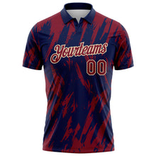 Load image into Gallery viewer, Custom Navy Crimson-City Cream Torn Sharp Brush Stroke Splatter Performance Polo Shirt
