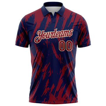 Custom Navy Crimson-City Cream Torn Sharp Brush Stroke Splatter Performance Polo Shirt