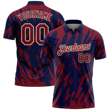 Custom Navy Crimson-City Cream Torn Sharp Brush Stroke Splatter Performance Polo Shirt
