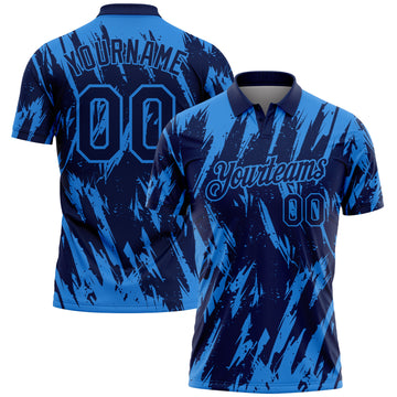 Custom Navy-Powder Blue Torn Sharp Brush Stroke Splatter Performance Polo Shirt