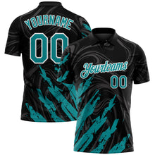 Загрузить изображение в средство просмотра галереи, Custom Black Teal-White Brush Stroke Splatter Liquid Swirl Performance Polo Shirt
