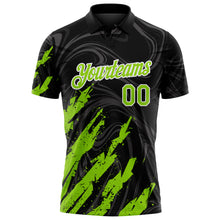 Laden Sie das Bild in den Galerie-Viewer, Custom Black Neon Green-White Brush Stroke Splatter Liquid Swirl Performance Polo Shirt
