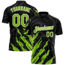 Laden Sie das Bild in den Galerie-Viewer, Custom Black Neon Green-White Brush Stroke Splatter Liquid Swirl Performance Polo Shirt
