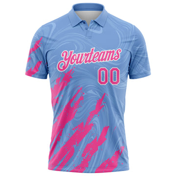 Custom Light Blue Pink-White Brush Stroke Splatter Liquid Swirl Performance Polo Shirt