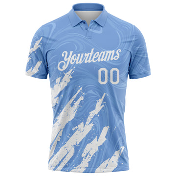 Custom Light Blue-White Brush Stroke Splatter Liquid Swirl Performance Polo Shirt