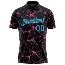 Charger l'image dans la galerie, Custom Black Sky Blue-Pink 3D Pattern Abstract Network Crackle Performance Polo Shirt
