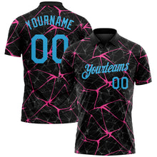Charger l'image dans la galerie, Custom Black Sky Blue-Pink 3D Pattern Abstract Network Crackle Performance Polo Shirt
