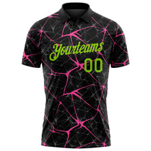 Laden Sie das Bild in den Galerie-Viewer, Custom Black Neon Green-Pink 3D Pattern Abstract Network Crackle Performance Polo Shirt
