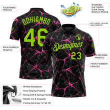 Laden Sie das Bild in den Galerie-Viewer, Custom Black Neon Green-Pink 3D Pattern Abstract Network Crackle Performance Polo Shirt

