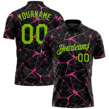 Laden Sie das Bild in den Galerie-Viewer, Custom Black Neon Green-Pink 3D Pattern Abstract Network Crackle Performance Polo Shirt
