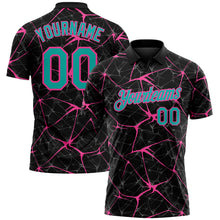 Charger l'image dans la galerie, Custom Black Aqua-Pink 3D Pattern Abstract Network Crackle Performance Polo Shirt
