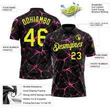 Load image into Gallery viewer, Custom Black Neon Yellow-Pink 3D Pattern Abstract Network Crackle Performance Polo Shirt
