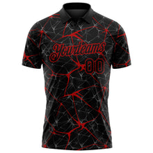 Laden Sie das Bild in den Galerie-Viewer, Custom Black-Red 3D Pattern Abstract Network Crackle Performance Polo Shirt
